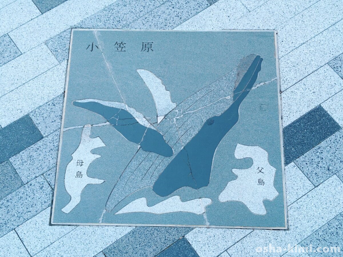 道に東京諸島がモチーフのタイルが埋まっている