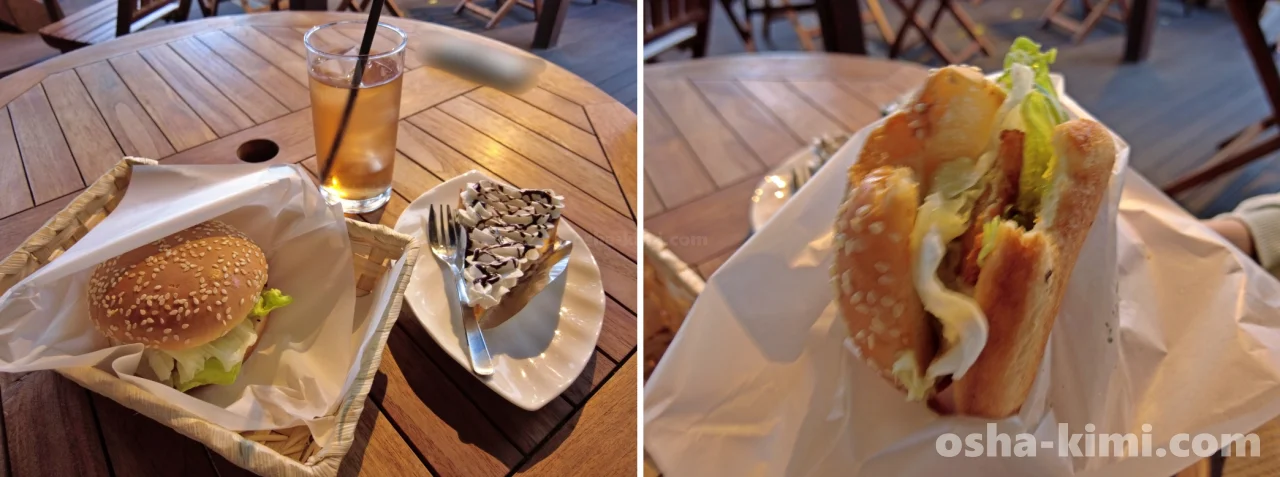 ハートロックカフェのサメバーガーとバナナケーキ