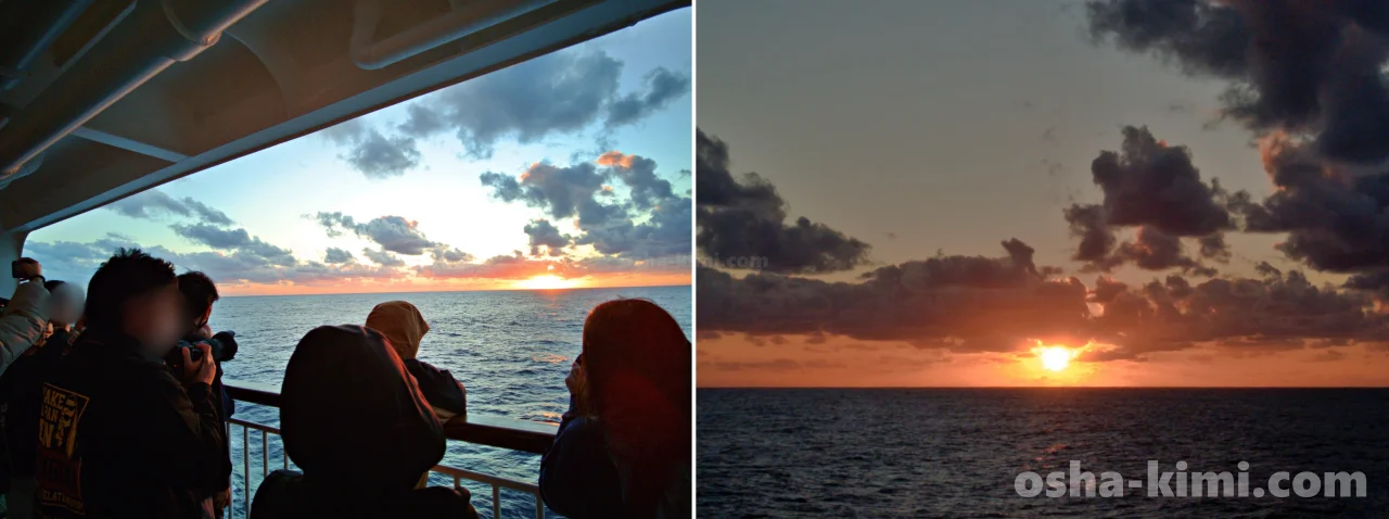 おがさわら丸船上から見る夕陽